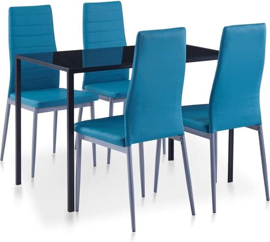 Stijlvolle 5-delige Eetkamerset met Blauwe Stoelen – foto 6