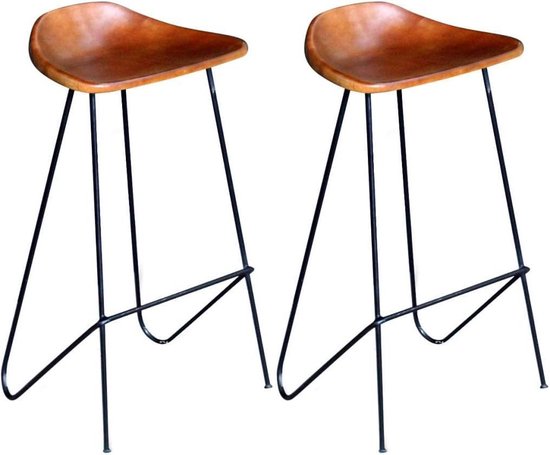 Comfortabele Leren Barkrukken Set - Bruin en Zwart (2 stuks) – foto 2