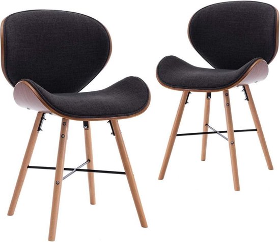 Elegante Eetkamerstoelen Set van 2 met Stof en Gebogen Hout - Donkergrijs – foto 6