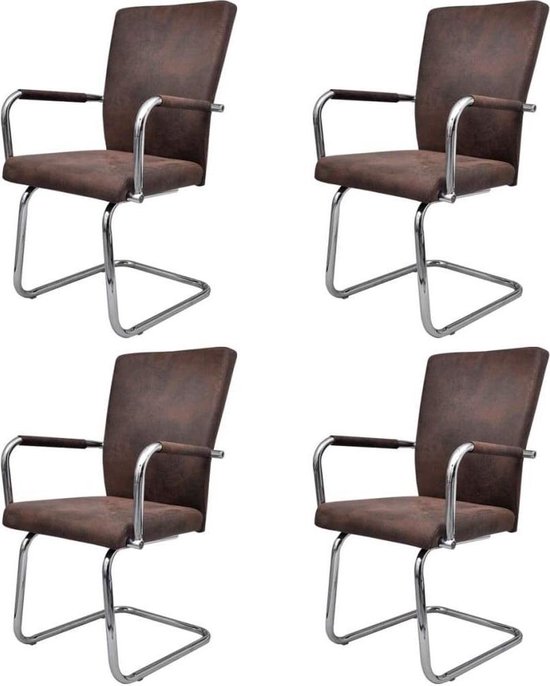 Set van 4 Zwevende Eetkamerstoelen - Bruin Kunstleer – foto 1