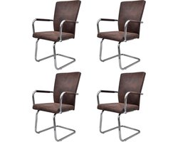 Set van 4 Zwevende Eetkamerstoelen - Bruin Kunstleer – foto 2