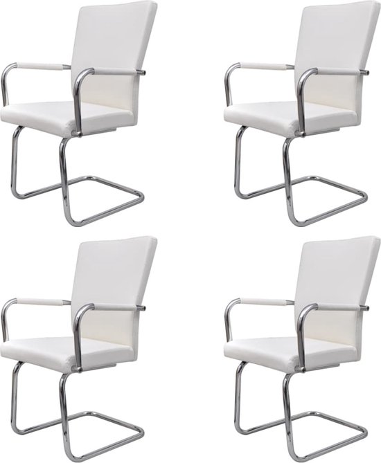 Set van 4 Comfortabele Zwevende Eetkamerstoelen van Kunstleer - Wit – foto 4