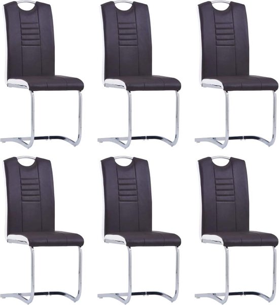 Comfortabele Zwevende Eetkamerstoelen Set - 6 Stuks Bruin Kunstleer – foto 1