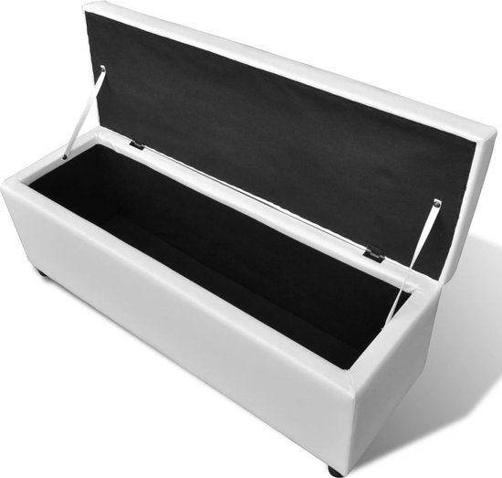 Luxe Opbergbank van Hout en PVC met Comfortabel Zitkussen - Wit – foto 6