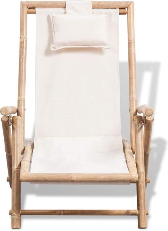 Luxe Verstelbare Ligstoel van Bamboe met Comfortabel Canvas Zitgedeelte – foto 2