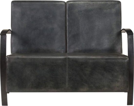 Comfortabele 2-Zitsbank van Echt Leer in Verweerd Grijs – foto 4