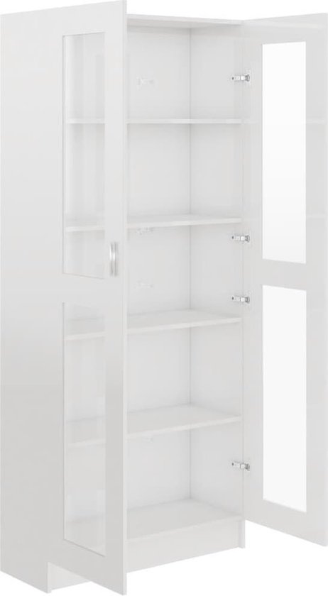 Elegante Vitrine- en Boekenkast van Spaanplaat en Glas - Hoogglans Wit – foto 1
