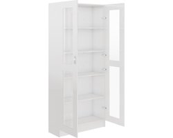 Elegante Vitrine- en Boekenkast van Spaanplaat en Glas - Hoogglans Wit – foto 2