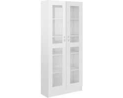 Elegante Vitrine- en Boekenkast van Spaanplaat en Glas - Hoogglans Wit – foto 3