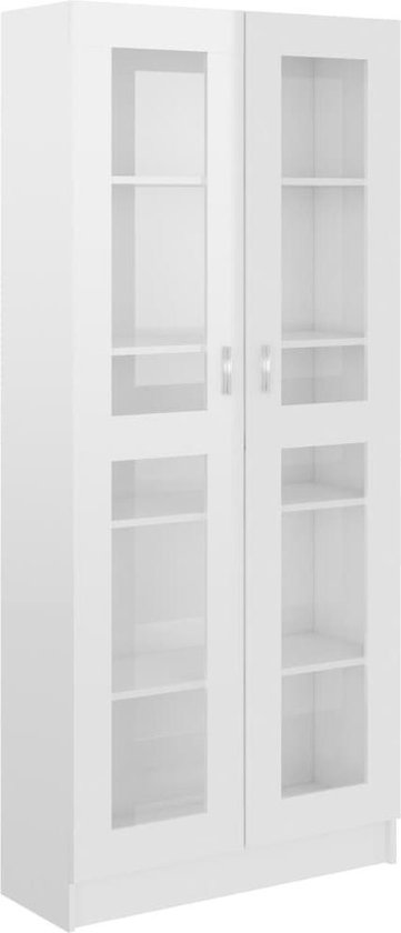 Elegante Vitrine- en Boekenkast van Spaanplaat en Glas - Hoogglans Wit – foto 4
