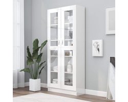 Elegante Vitrine- en Boekenkast van Spaanplaat en Glas - Hoogglans Wit – foto 6
