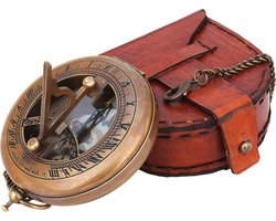 Messing Kompas Zonnewijzer met Leren Etui – foto 1