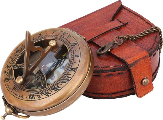 Messing Kompas Zonnewijzer met Leren Etui – foto 2