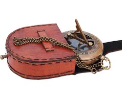 Messing Kompas Zonnewijzer met Leren Etui – foto 4