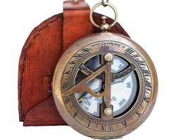 Messing Kompas Zonnewijzer met Leren Etui – foto 6