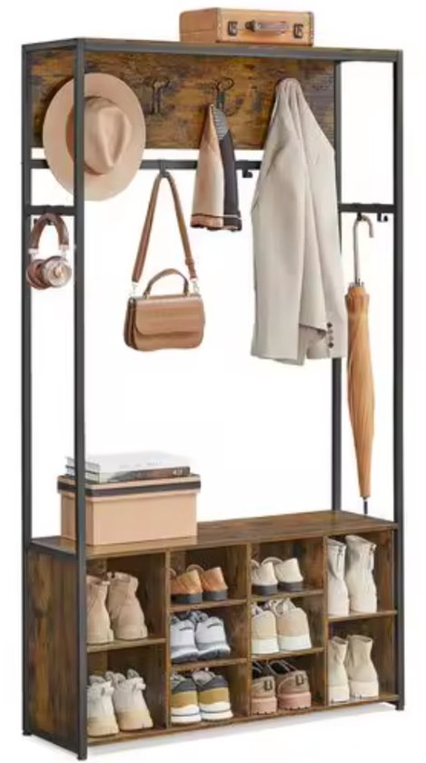 Multifunctionele Kapstok met Bank, Schoenenrek en Opbergplank - Industrieel Design – foto 1