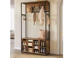 Multifunctionele Kapstok met Bank, Schoenenrek en Opbergplank - Industrieel Design – foto 4
