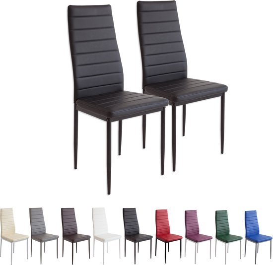 Set van 2 Eetkamerstoelen Zwart - Comfortabel Gestoffeerd met Kunstleer – foto 2