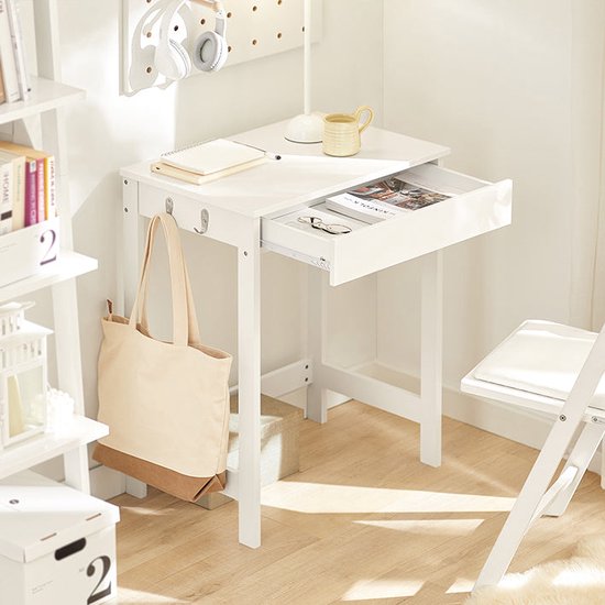 Stijlvol Compact Bureau met Lade en Zijhaken - Wit MDF – foto 1