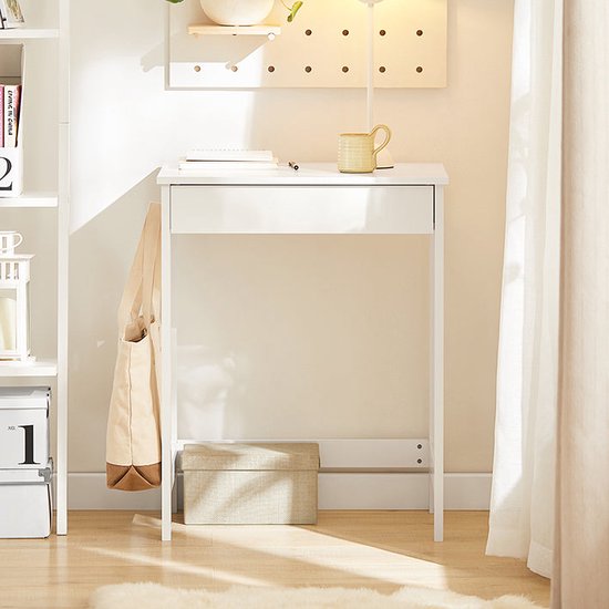 Stijlvol Compact Bureau met Lade en Zijhaken - Wit MDF – foto 4