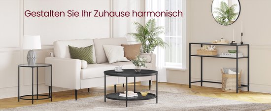 Salontafel met Zwart Marmerlook Blad en Glazen Planken – foto 1