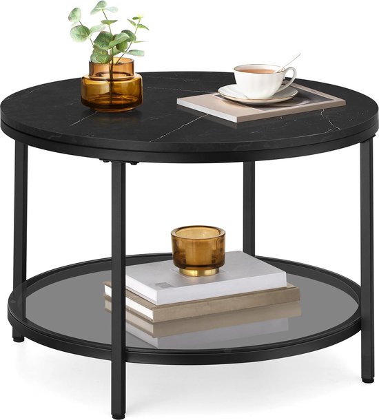 Salontafel met Zwart Marmerlook Blad en Glazen Planken – foto 5