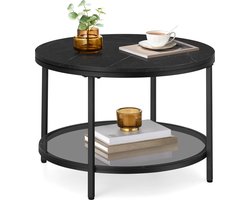 Salontafel met Zwart Marmerlook Blad en Glazen Planken – foto 6