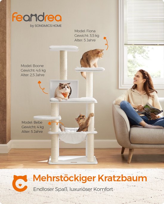 Moderne Krabpaal voor Katten met Diverse Speel- en Rustplekken, Wolkenwit – foto 6