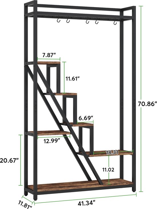 Modern laddervormig plantenrek met 7 lagen en S-haken voor binnen & buiten – foto 4