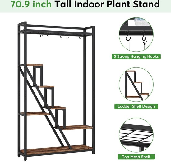Modern laddervormig plantenrek met 7 lagen en S-haken voor binnen & buiten – foto 6