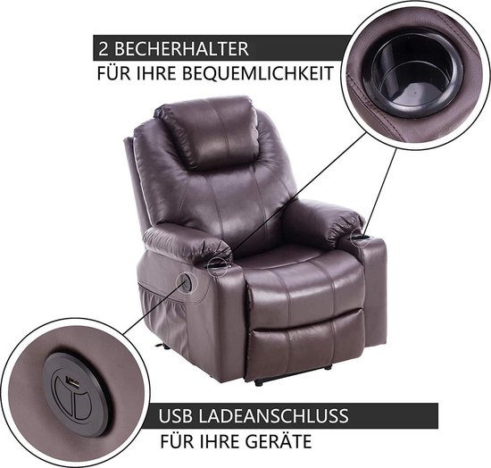Elektrische Relaxfauteuil met Sta-op Hulp en Massagefunctie - Bruin – foto 2