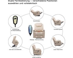 Luxe Elektrische Relaxstoel met Sta-op en Massagefunctie – Crème – foto 2