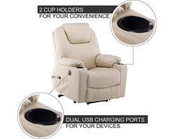 Luxe Elektrische Relaxstoel met Sta-op en Massagefunctie – Crème – foto 4