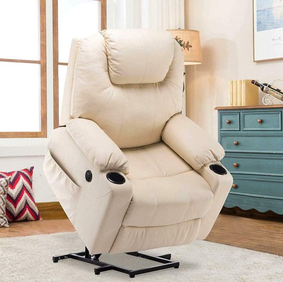 Luxe Elektrische Relaxstoel met Sta-op en Massagefunctie – Crème – foto 6