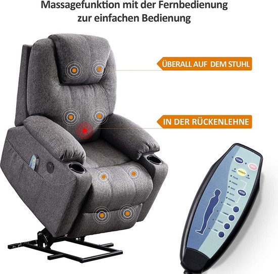 Luxe Elektrische Relaxfauteuil met Sta-op Hulp en Massagefunctie - Grijs – foto 1
