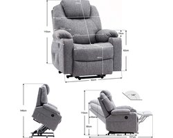 Luxe Elektrische Relaxfauteuil met Sta-op Hulp en Massagefunctie - Grijs – foto 4
