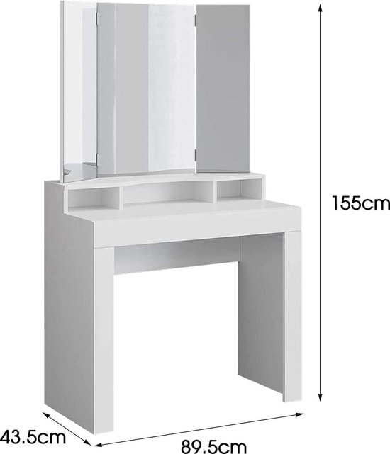 Elegante Kaptafel met Driedelige Spiegel - Wit MDF Hout – foto 2