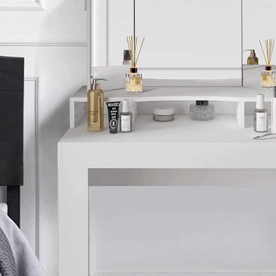 Elegante Kaptafel met Driedelige Spiegel - Wit MDF Hout – foto 6