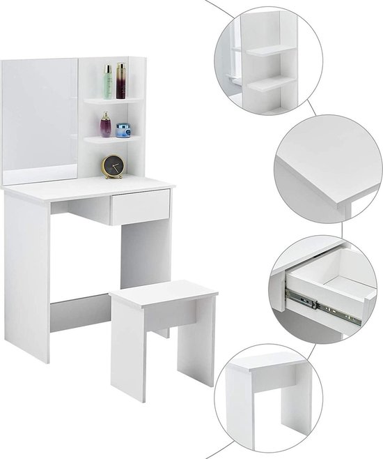 Elegante Witte Kaptafel met Spiegel en Comfortabele Kruk – foto 2