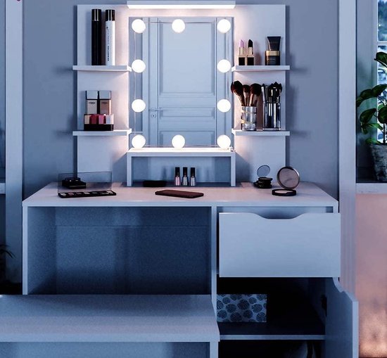 Moderne Make-uptafel met Spiegel en Lades - Wit – foto 5