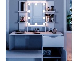 Moderne Make-uptafel met Spiegel en Lades - Wit – foto 6