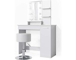 Elegante Kaptafel met Spiegel en Opbergruimte - Stijlvol Wit en Eiken Design – foto 1