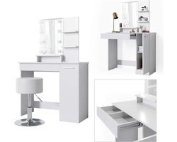 Elegante Kaptafel met Spiegel en Opbergruimte - Stijlvol Wit en Eiken Design – foto 3