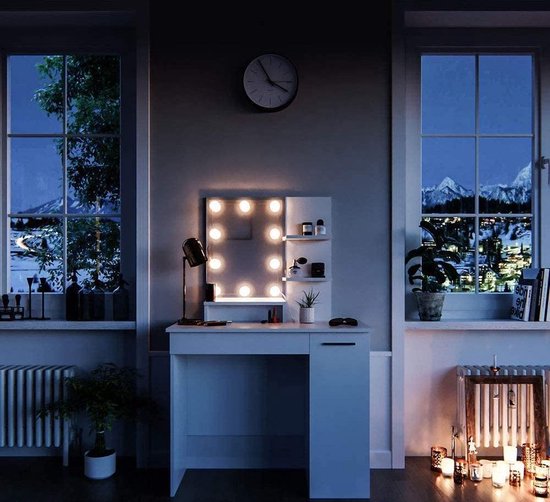 Elegante Kaptafel met Spiegel en Opbergruimte - Stijlvol Wit en Eiken Design – foto 5