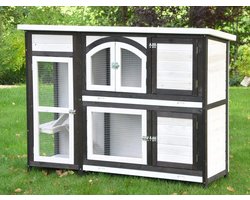 Ruim Konijnenverblijf XL – Zwart Wit met Natuurlijke Afwerking – Voor Buiten – foto 5