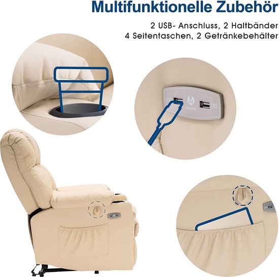 Luxe Elektrische Relaxfauteuil met Sta-op en Ligfunctie - Crèmewit – foto 2