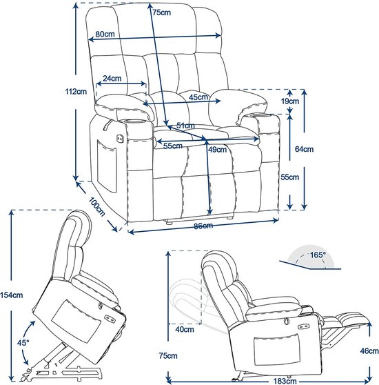 Luxe Elektrische Relaxfauteuil met Sta-op en Ligfunctie - Crèmewit – foto 4