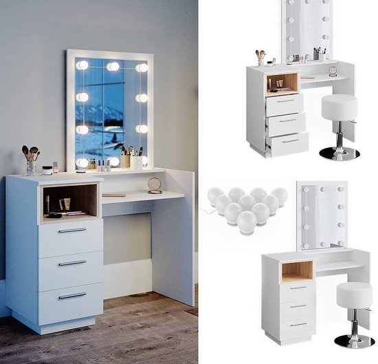 Luxe Kaptafel met LED Spiegel en Comfortabele Kruk – foto 2