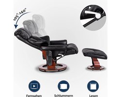 Luxe Relaxfauteuil met Massagefunctie, 360° Draaibaar en Hocker - Zwart Kunstleer – foto 4