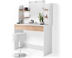 Luxe Kaptafel met LED-Spiegel, Royale Opbergruimte en Comfortabele Kruk - Zwart Mat – foto 4